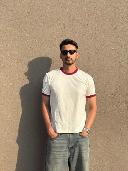 Ringer tee (off white and maroon)